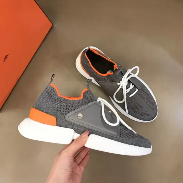 Gray Orange Mesh Upper Synthetic Overlays Sneakers 7