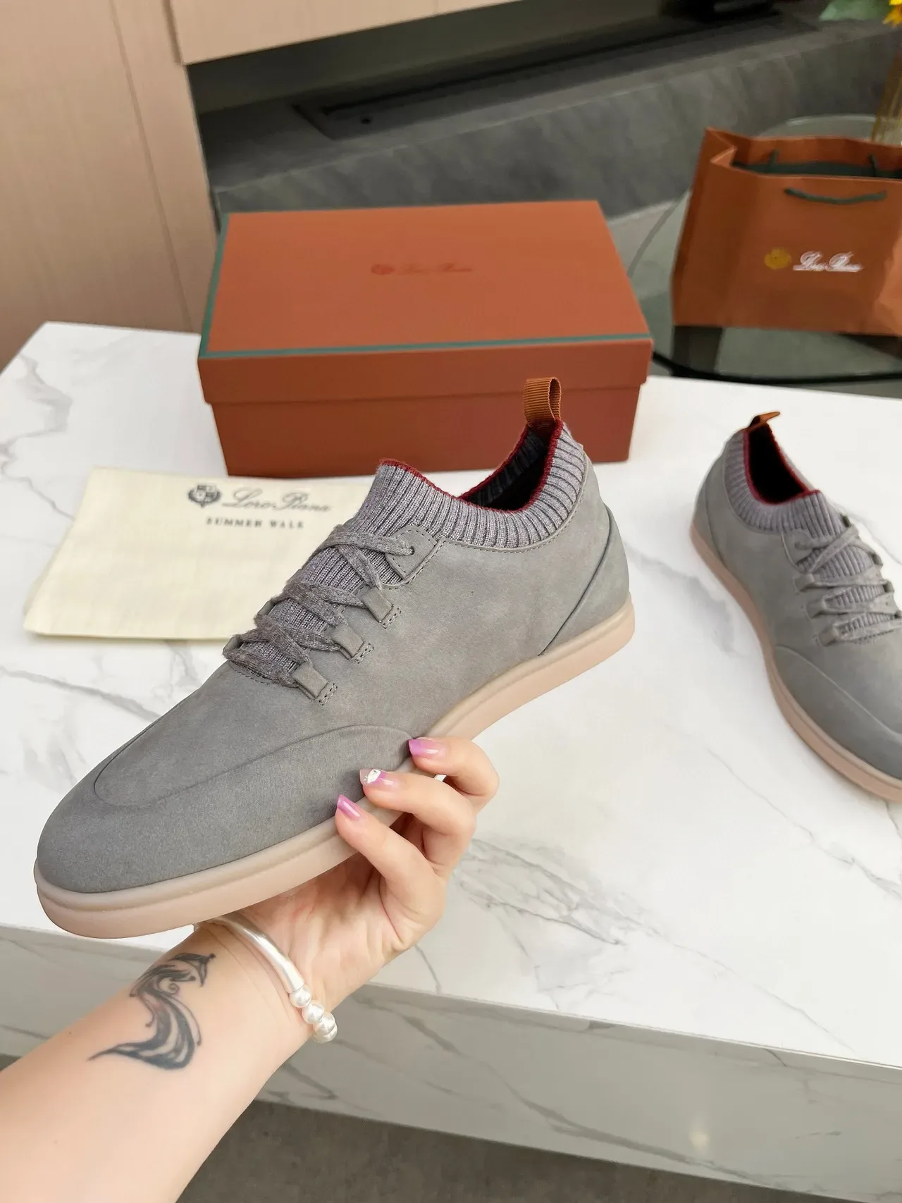 Gray Red Suede Upper Knit Sock Collar Lifestyle Sneakers 3