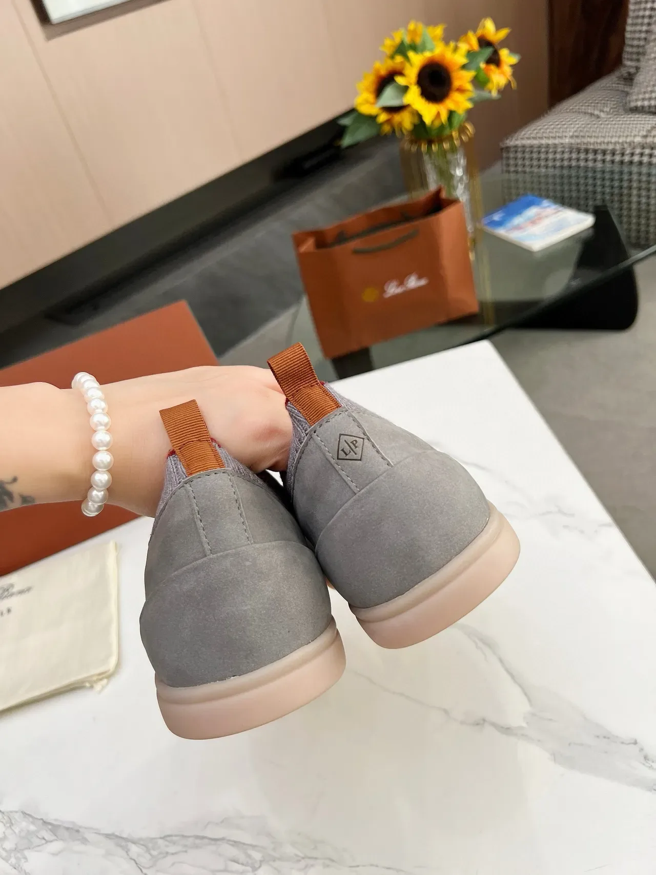 Gray Red Suede Upper Knit Sock Collar Lifestyle Sneakers 7