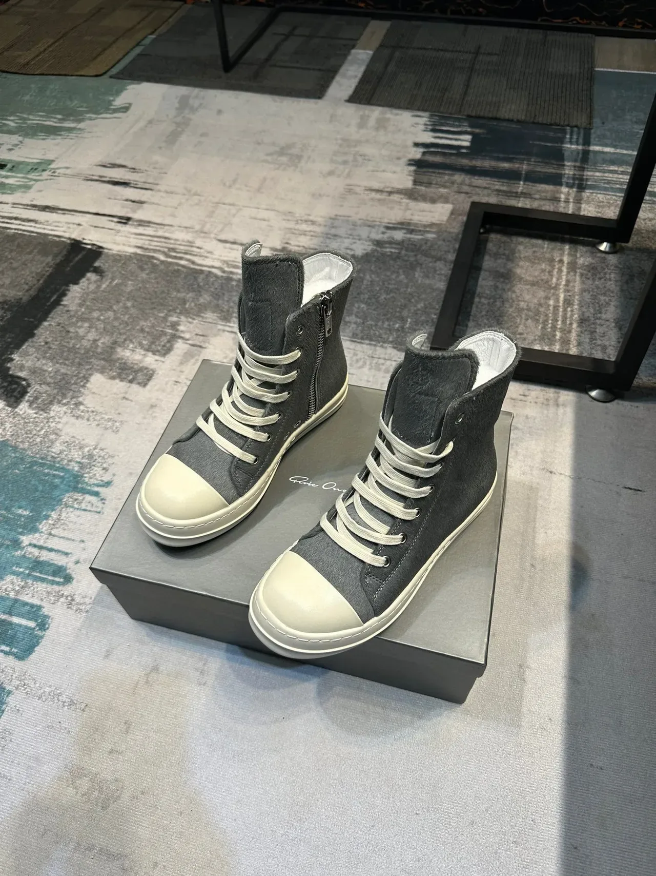 Gray Suede High-Top Platform Sneaker 5