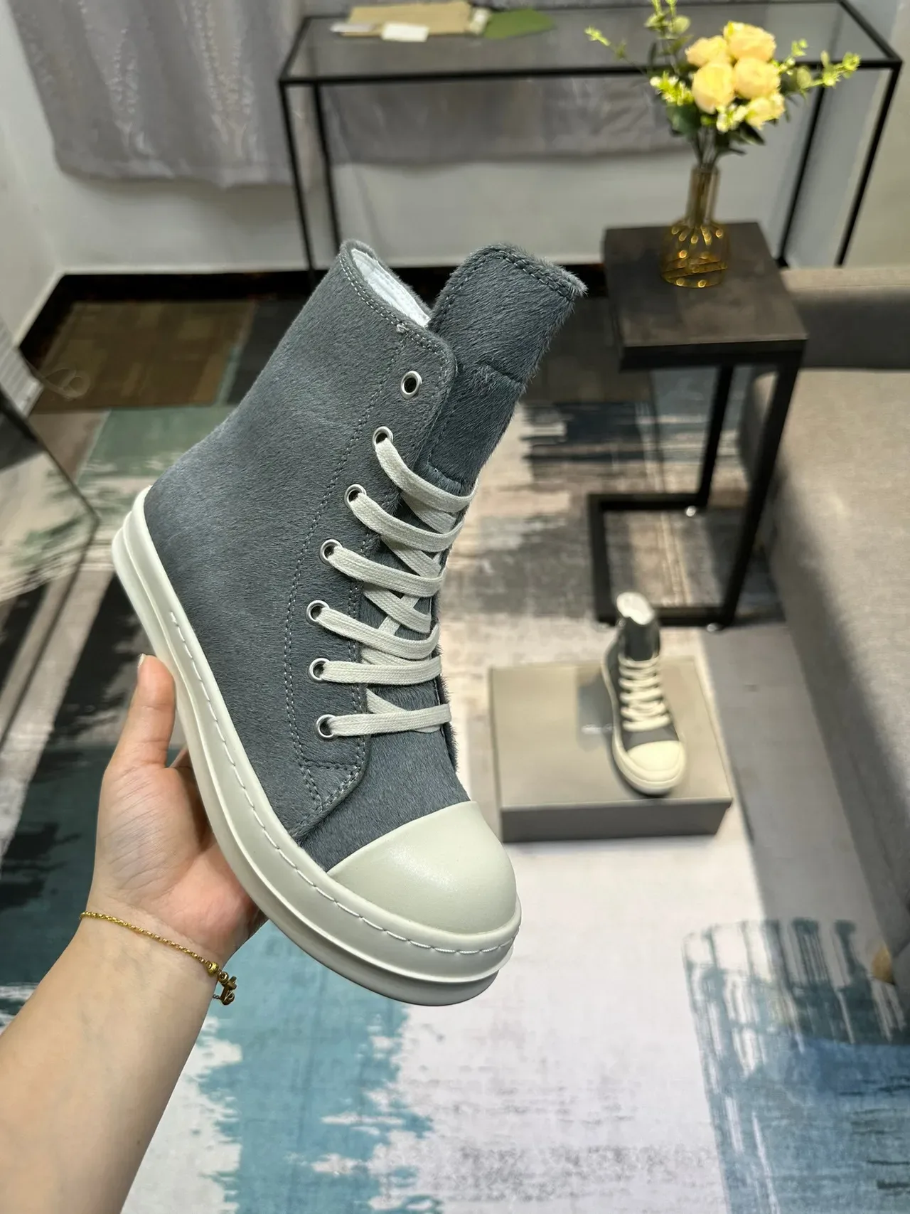 Gray Suede High-Top Platform Sneaker 6