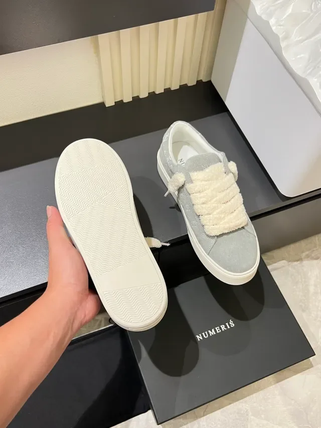 Gray White Suede Upper Fuzzy Strap Closure Sneakers 3