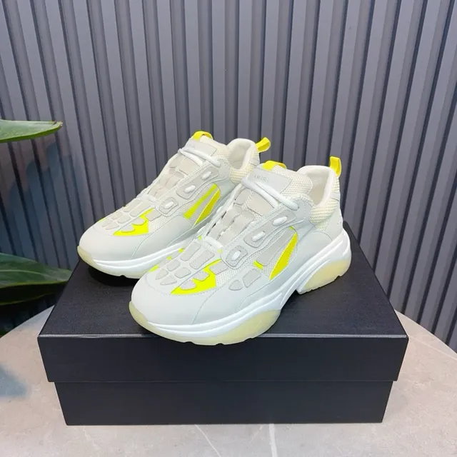 Gray Yellow Oversized Silhouette Multi-Layered Sculpted Sole Chunky Sneakers 2