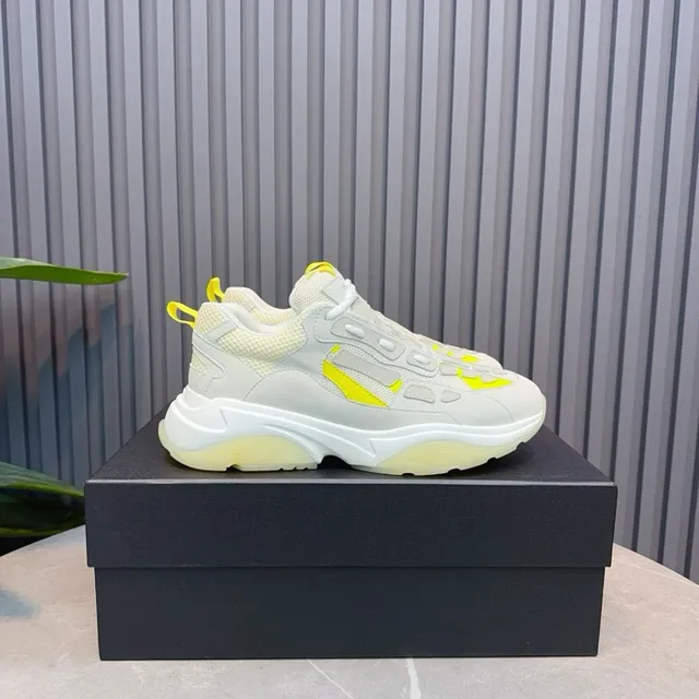 Gray Yellow Oversized Silhouette Multi-Layered Sculpted Sole Chunky Sneakers 5