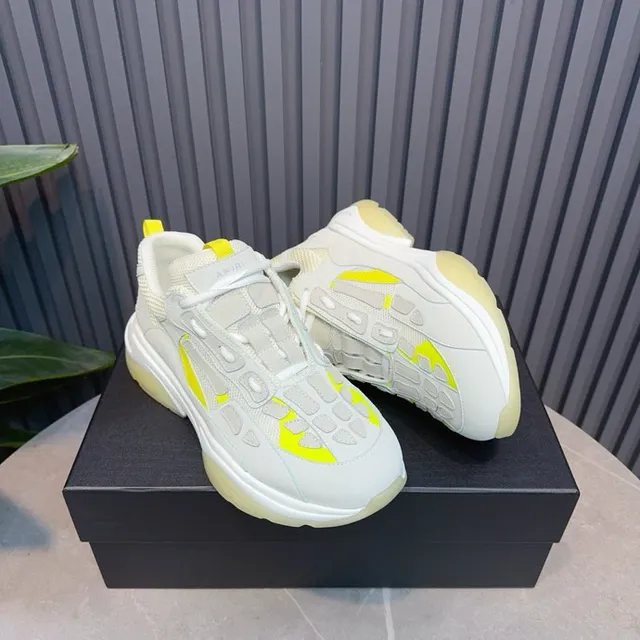 Gray Yellow Oversized Silhouette Multi-Layered Sculpted Sole Chunky Sneakers 8