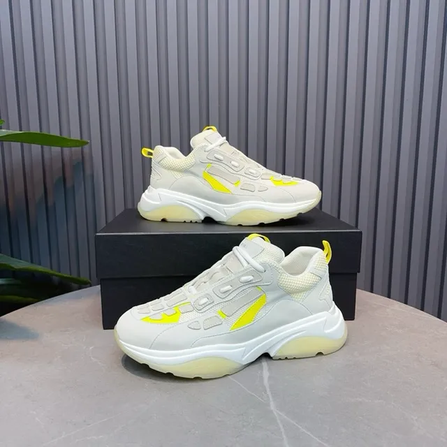 Gray Yellow Oversized Silhouette Multi-Layered Sculpted Sole Chunky Sneakers 9