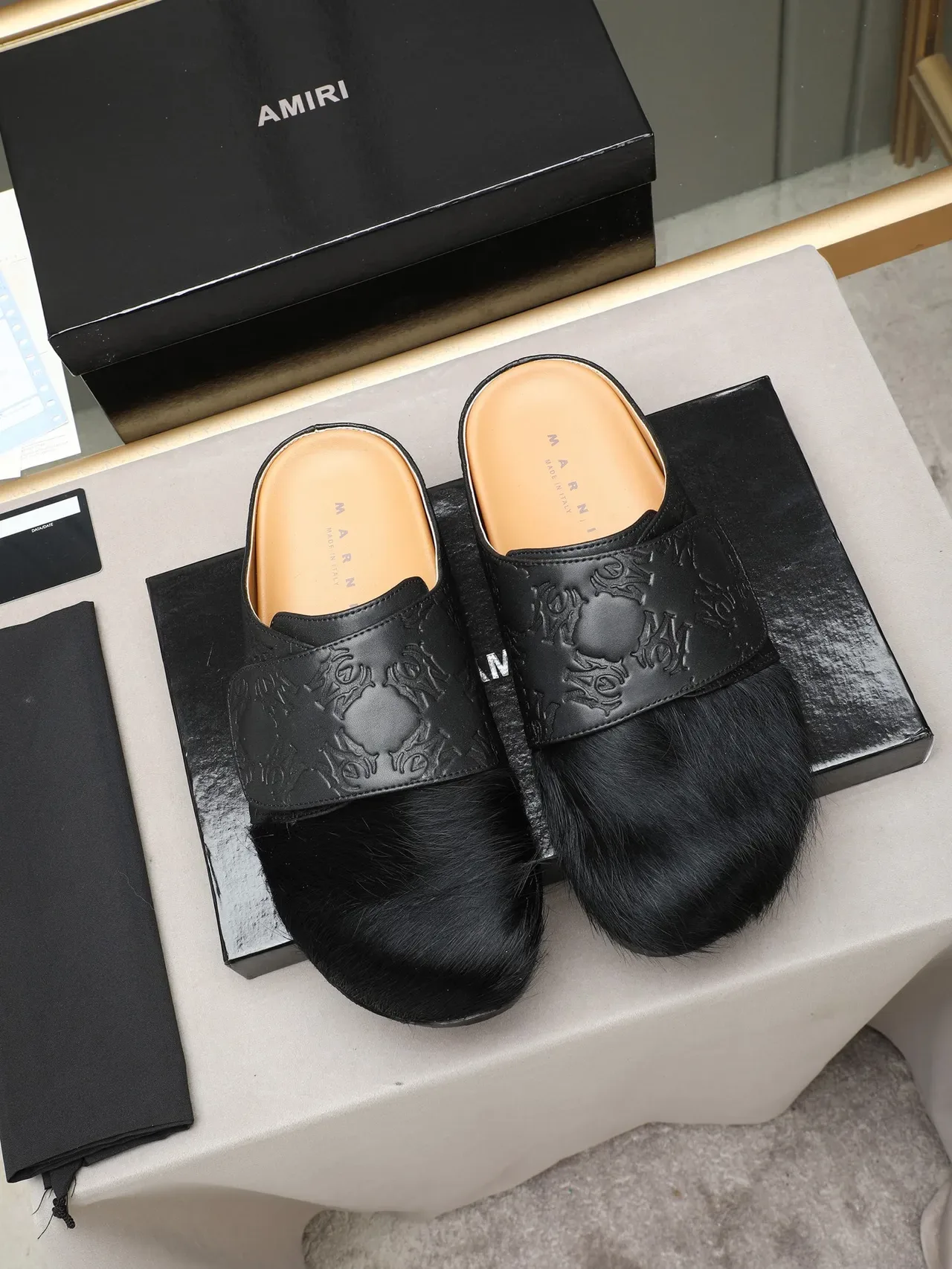 Green Brown Embossed Strap Fur Vamp Casual Shoes 4