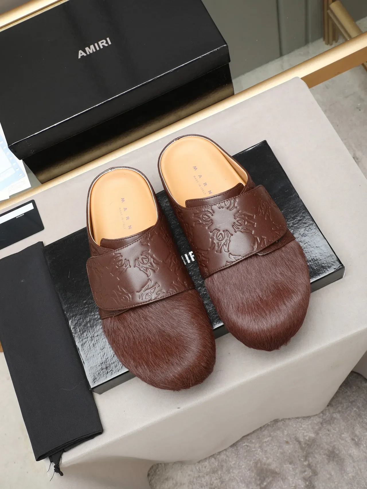 Green Brown Embossed Strap Fur Vamp Casual Shoes 5