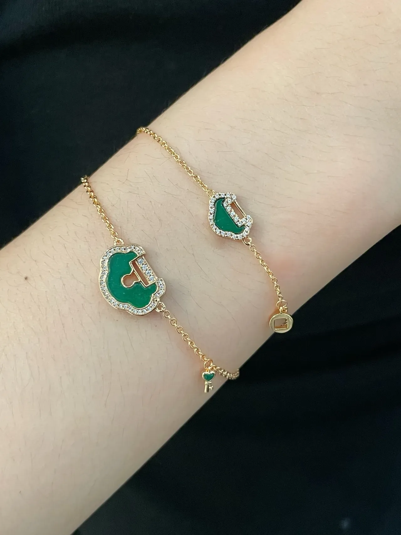 Green Enamel and Pavé Crystal Charm Bracelet 9