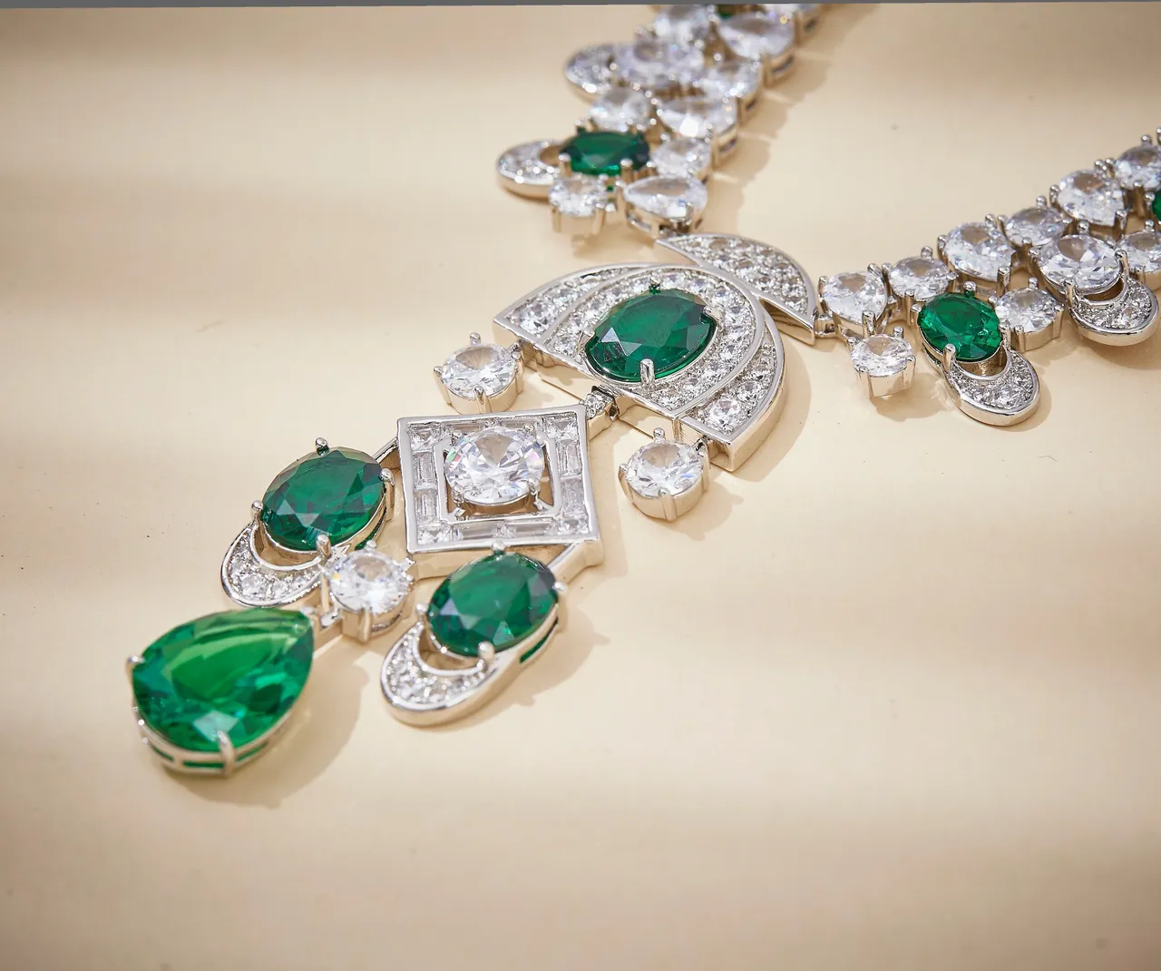 Green Silver Emerald-and-Diamond Multi-Strand Necklace 6