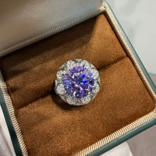 Halo-Set Floral Bezels Purple-Blue Iridescent Center Stone Ring