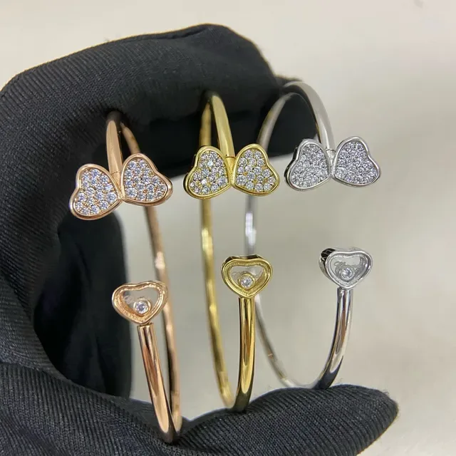 Heart Motif Pavé Crystal Open Bangle Bracelets 2
