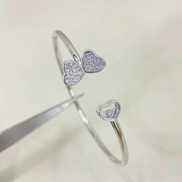 Heart Motif Pavé Crystal Open Bangle Bracelets 3
