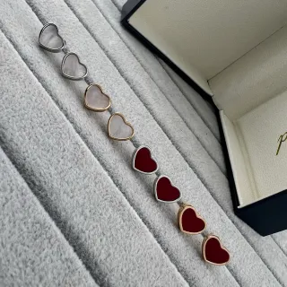 Heart-Shaped Enamel and Mother-of-Pearl Stud Earrings