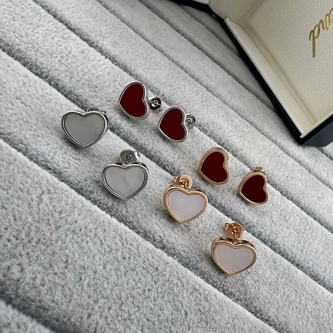 Heart-Shaped Enamel and Mother-of-Pearl Stud Earrings 6