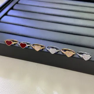 Heart-Shaped Enamel and Pavé Ring Set Rings