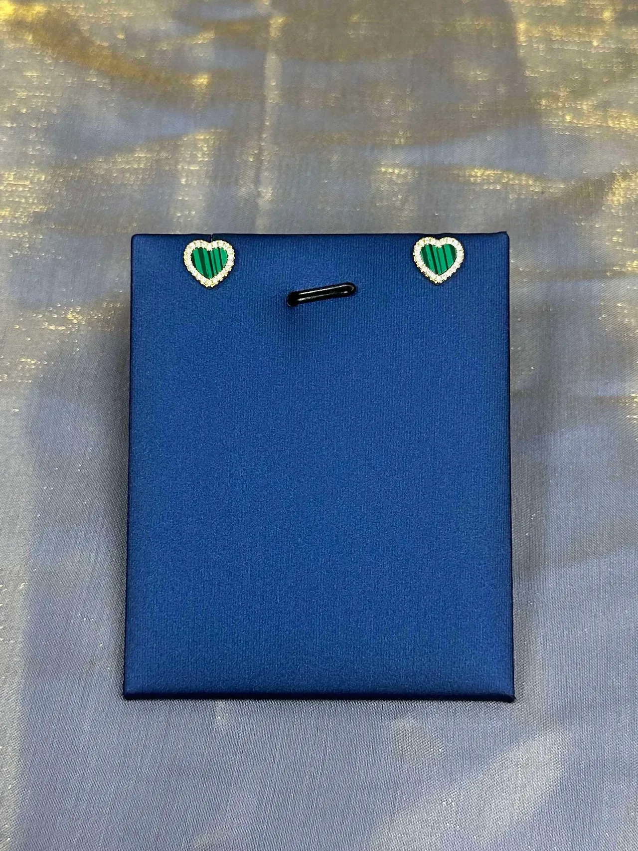 Heart-Shaped Malachite and Crystal Stud Earrings 7