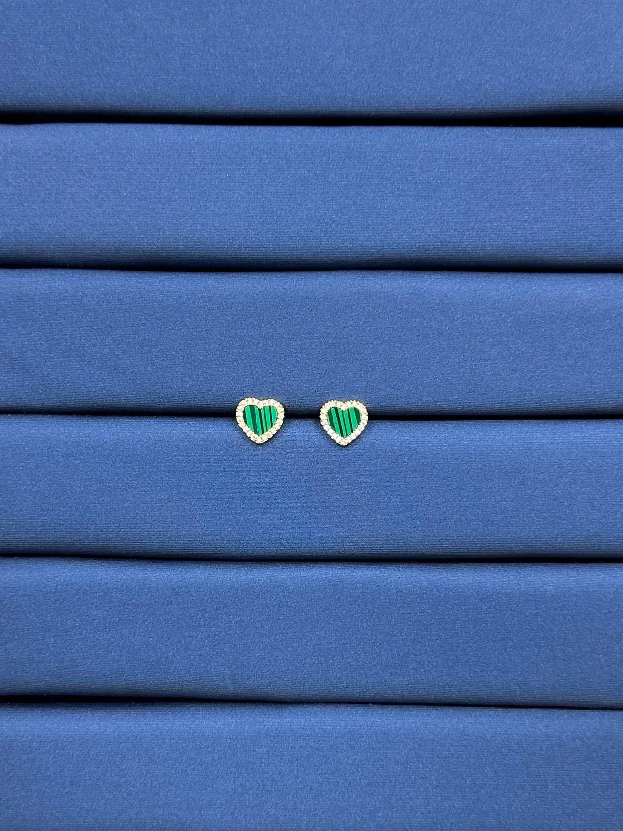 Heart-Shaped Malachite and Crystal Stud Earrings 8