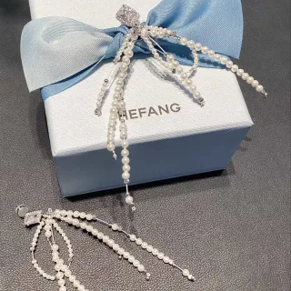 HEFANG Dangling Multi-Strand Pearl and Crystal Earrings