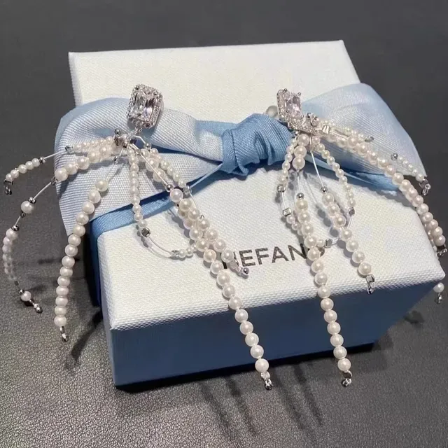 HEFANG Dangling Multi-Strand Pearl and Crystal Earrings 5