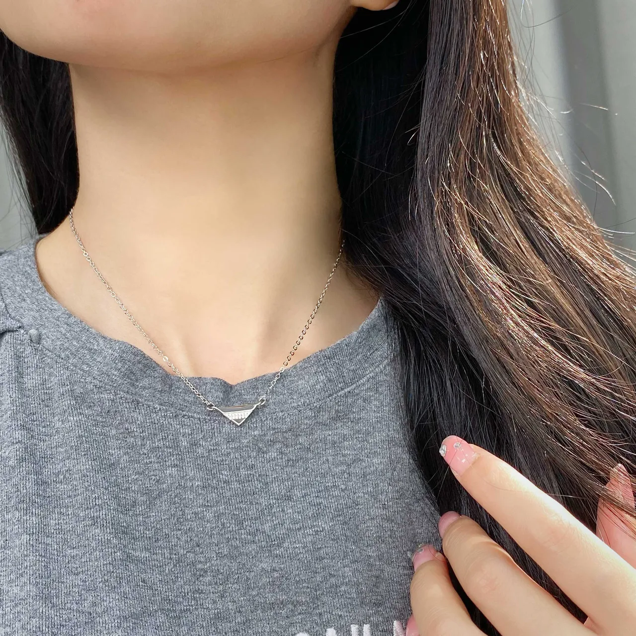 HEFANG Geometric Triangle Pavé Crystal Necklace 2