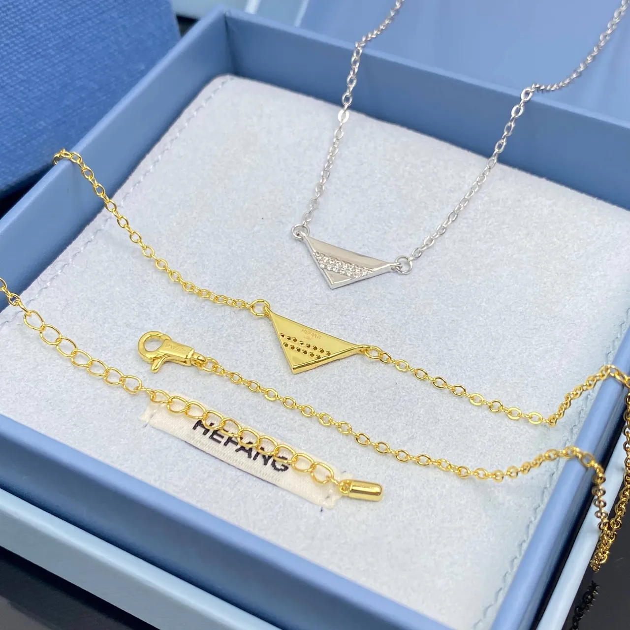 HEFANG Geometric Triangle Pavé Crystal Necklace 3