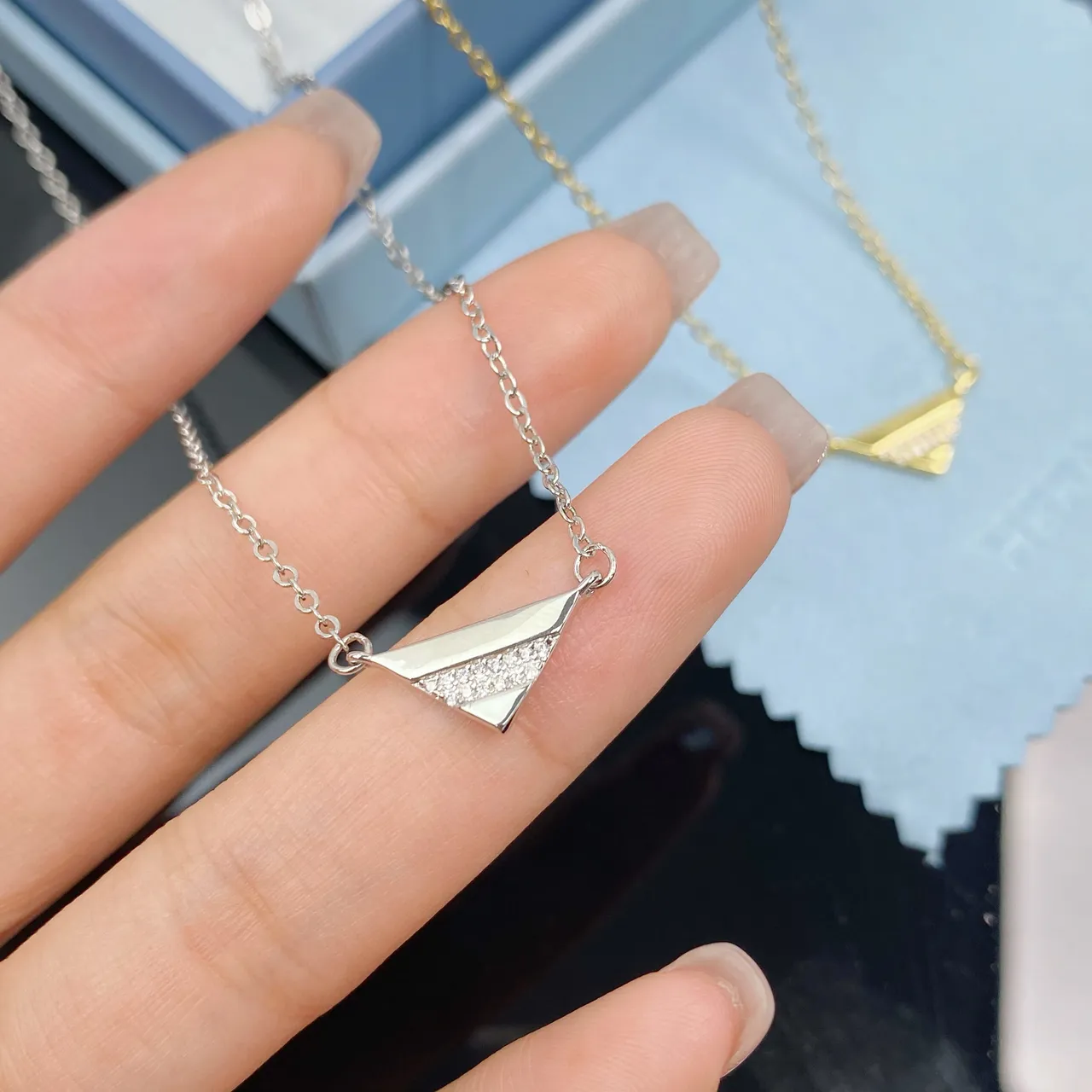 HEFANG Geometric Triangle Pavé Crystal Necklace 4