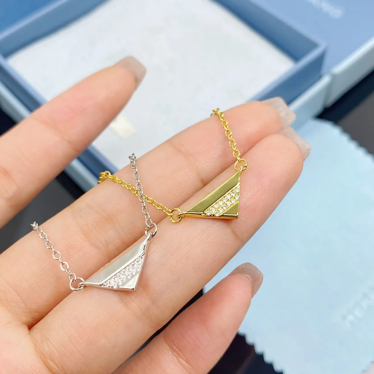 HEFANG Geometric Triangle Pavé Crystal Necklace 5