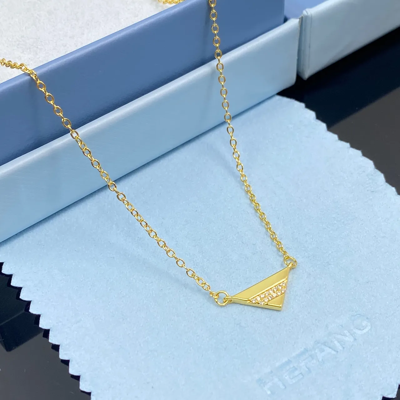 HEFANG Geometric Triangle Pavé Crystal Necklace 6