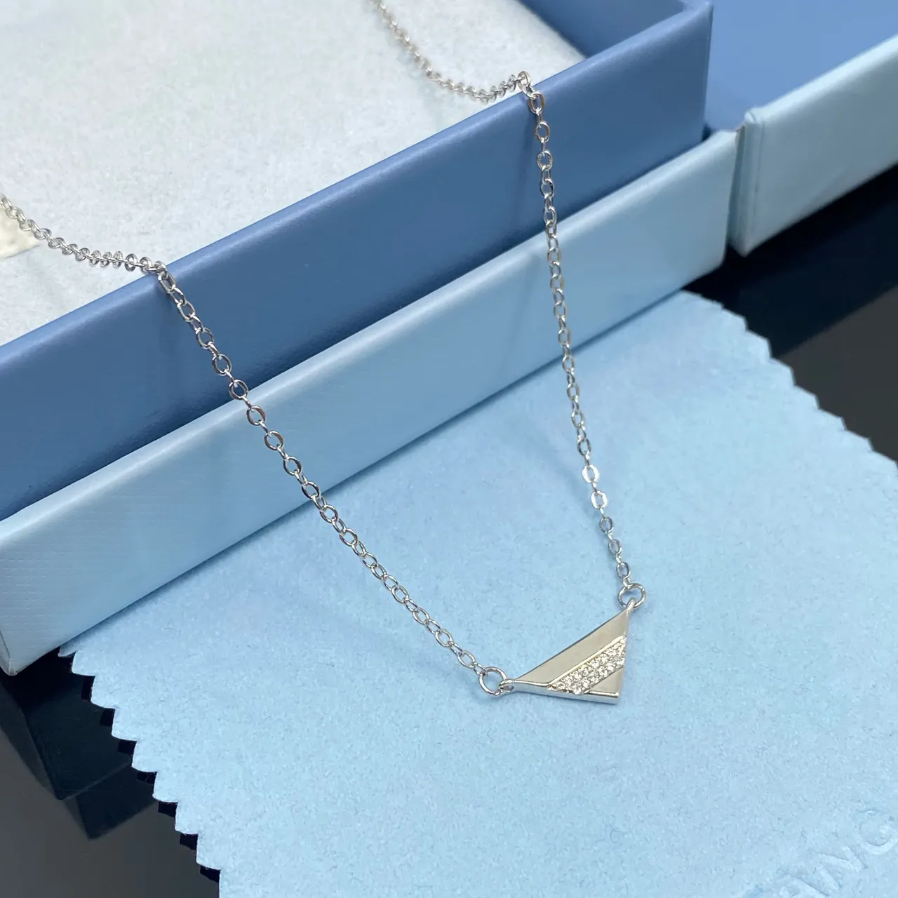 HEFANG Geometric Triangle Pavé Crystal Necklace 7