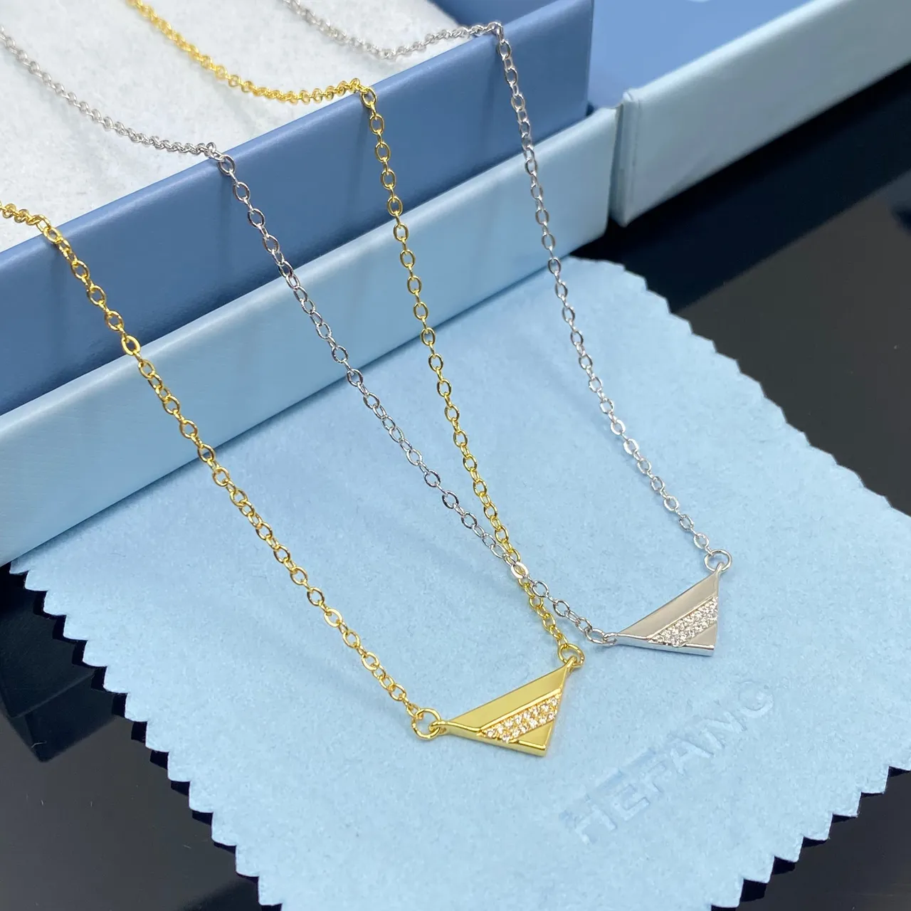 HEFANG Geometric Triangle Pavé Crystal Necklace 8