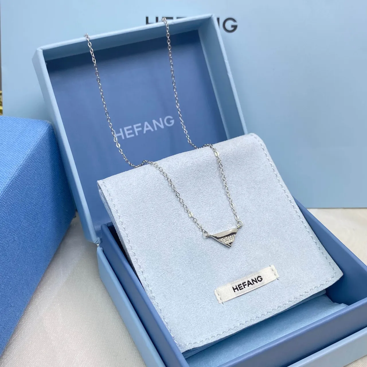 HEFANG Geometric Triangle Pavé Crystal Necklace 9