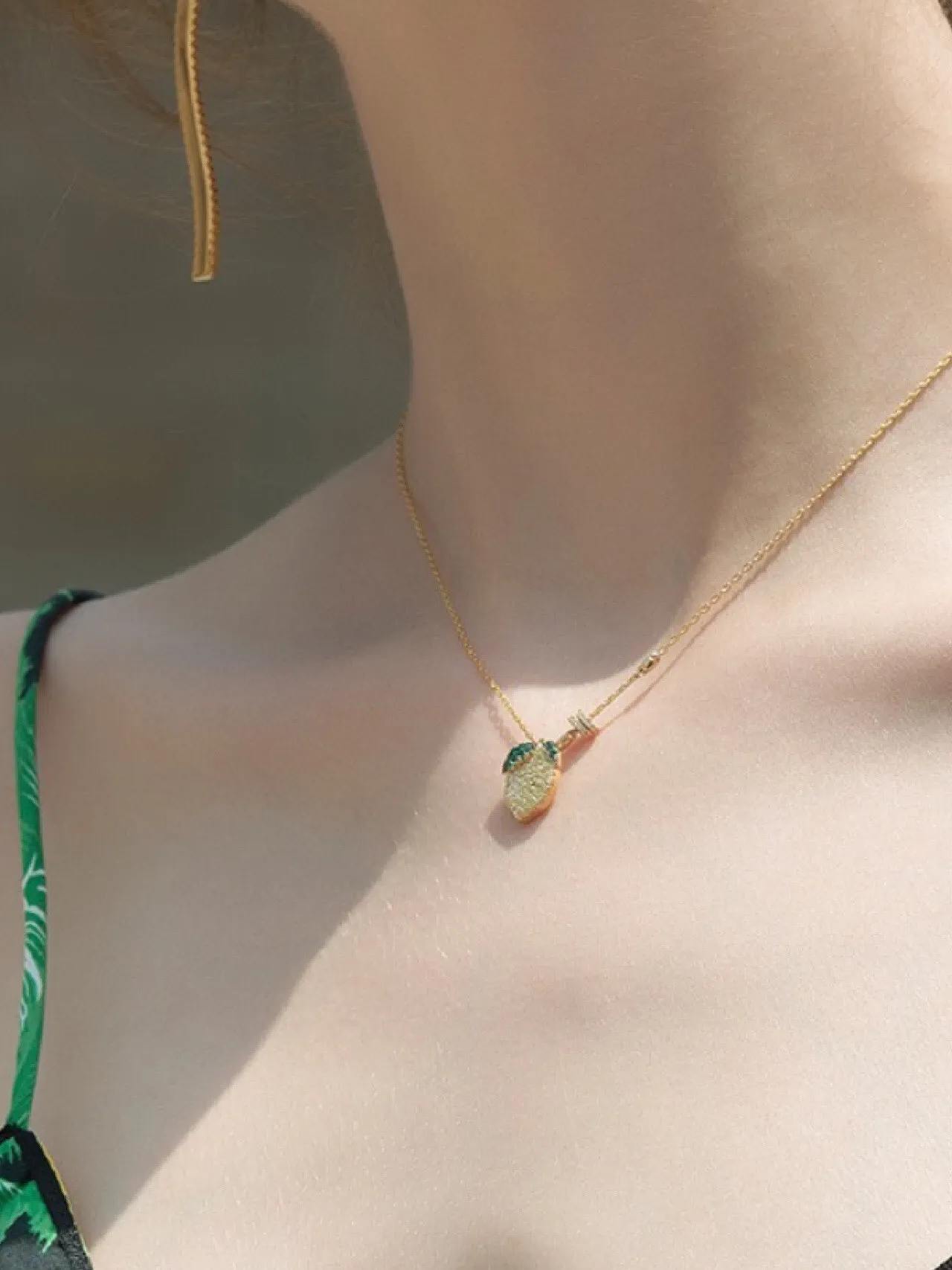 HEFANG Gold Green Pavé-Set Fruit Pendant Chain Necklace 6
