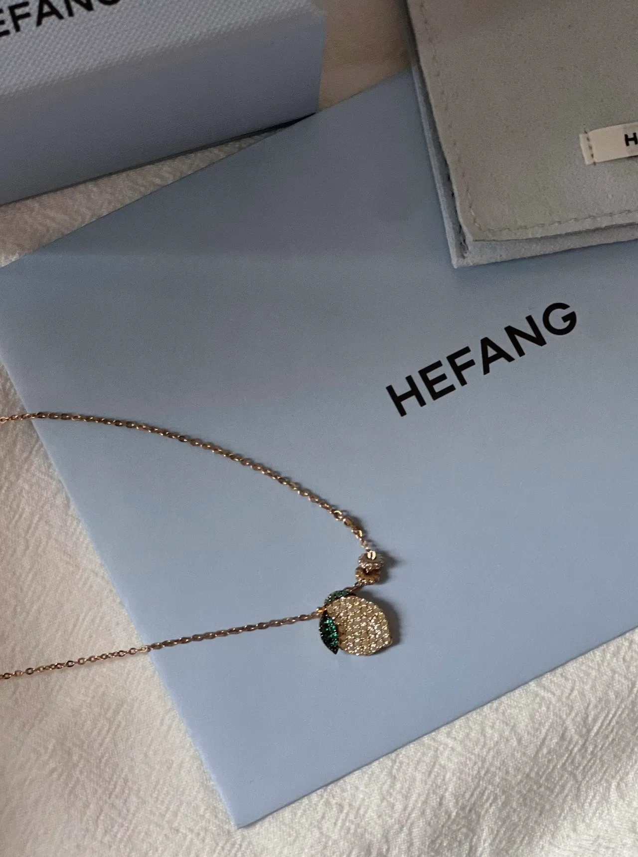 HEFANG Gold Green Pavé-Set Fruit Pendant Chain Necklace 8
