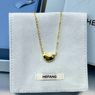 HEFANG 金/银 心形吊坠 单边框宝石项链