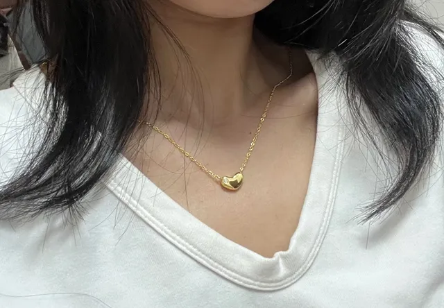 HEFANG Gold Silver Heart-Shaped Pendant Single Bezel-Set Gemstone Necklace 3