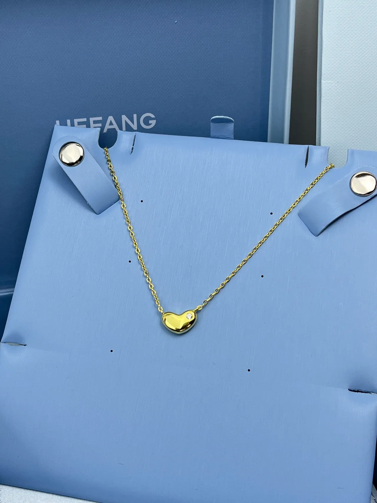 HEFANG Gold Silver Heart-Shaped Pendant Single Bezel-Set Gemstone Necklace 4