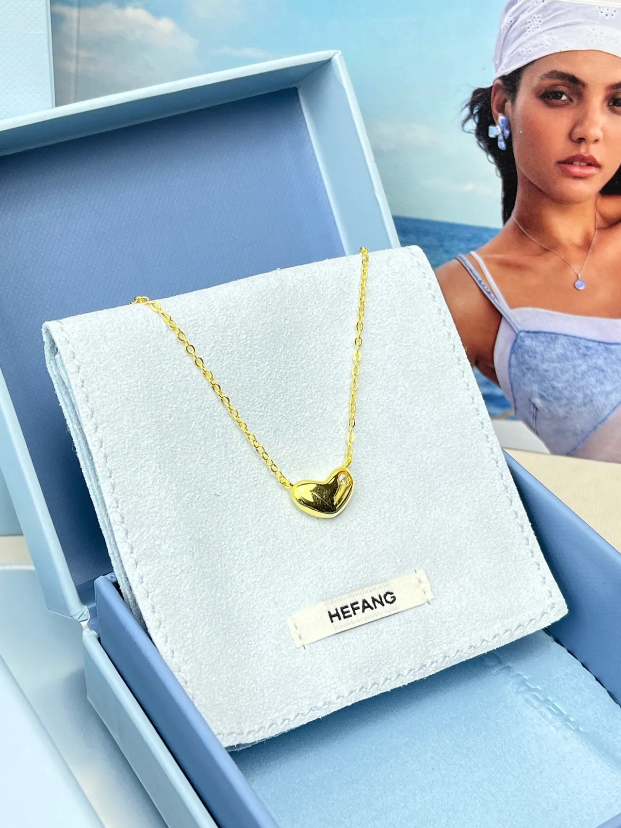 HEFANG Gold Silver Heart-Shaped Pendant Single Bezel-Set Gemstone Necklace 5