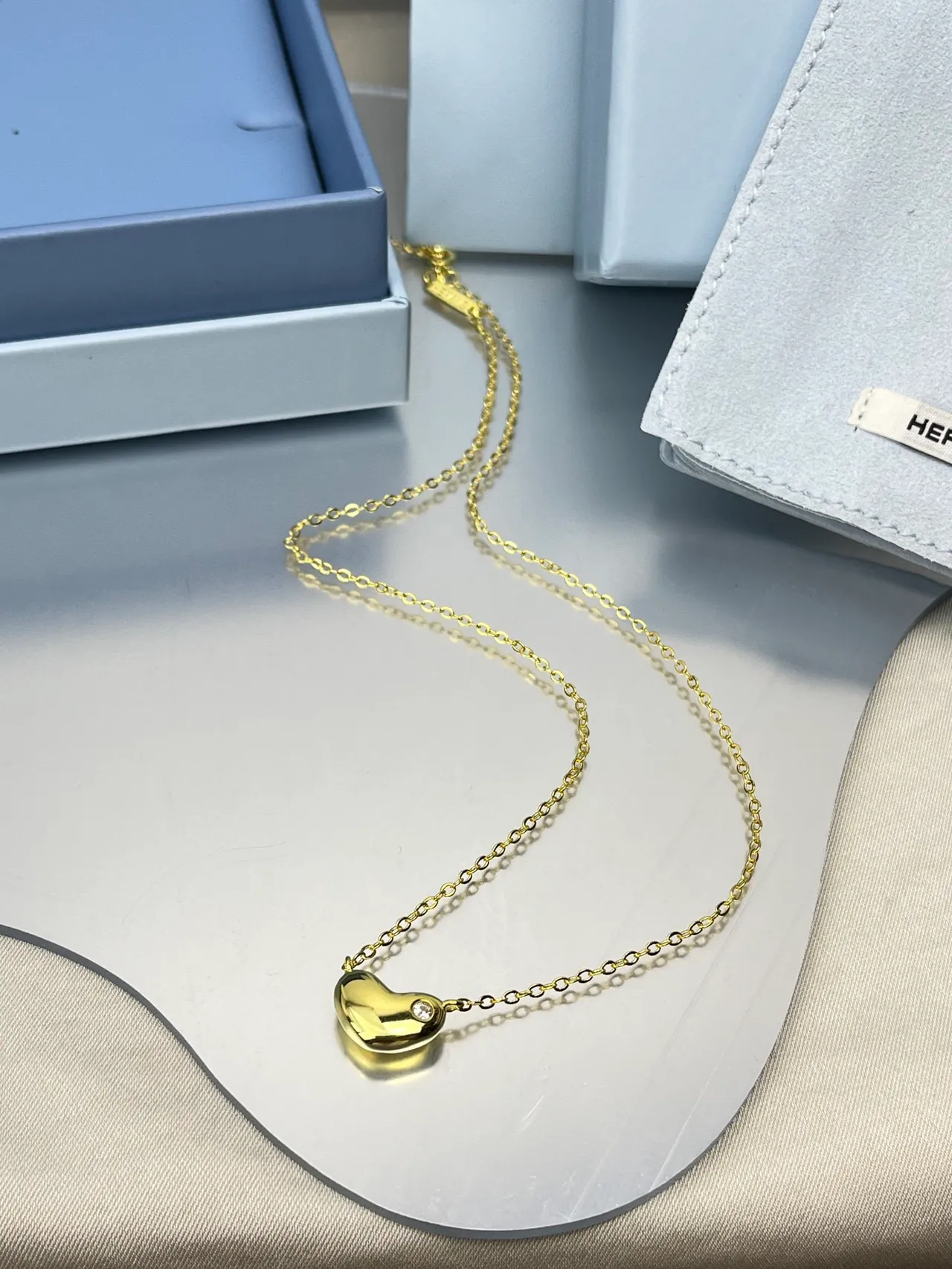 HEFANG Gold Silver Heart-Shaped Pendant Single Bezel-Set Gemstone Necklace 8