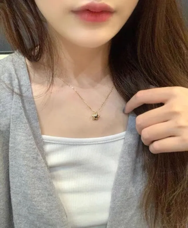 HEFANG Gold Silver Star Pendant Paved Crystal Details Necklace 3