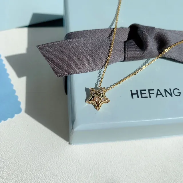 HEFANG Gold Silver Star Pendant Paved Crystal Details Necklace 8