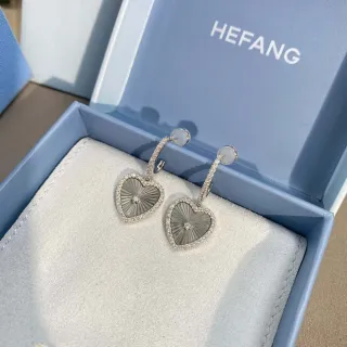 HEFANG Heart-Shaped Pavé Mother-of-Pearl Dangling Earrings