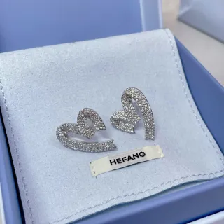 HEFANG Pavé Crystal Heart-Shaped Openwork Stud Earrings