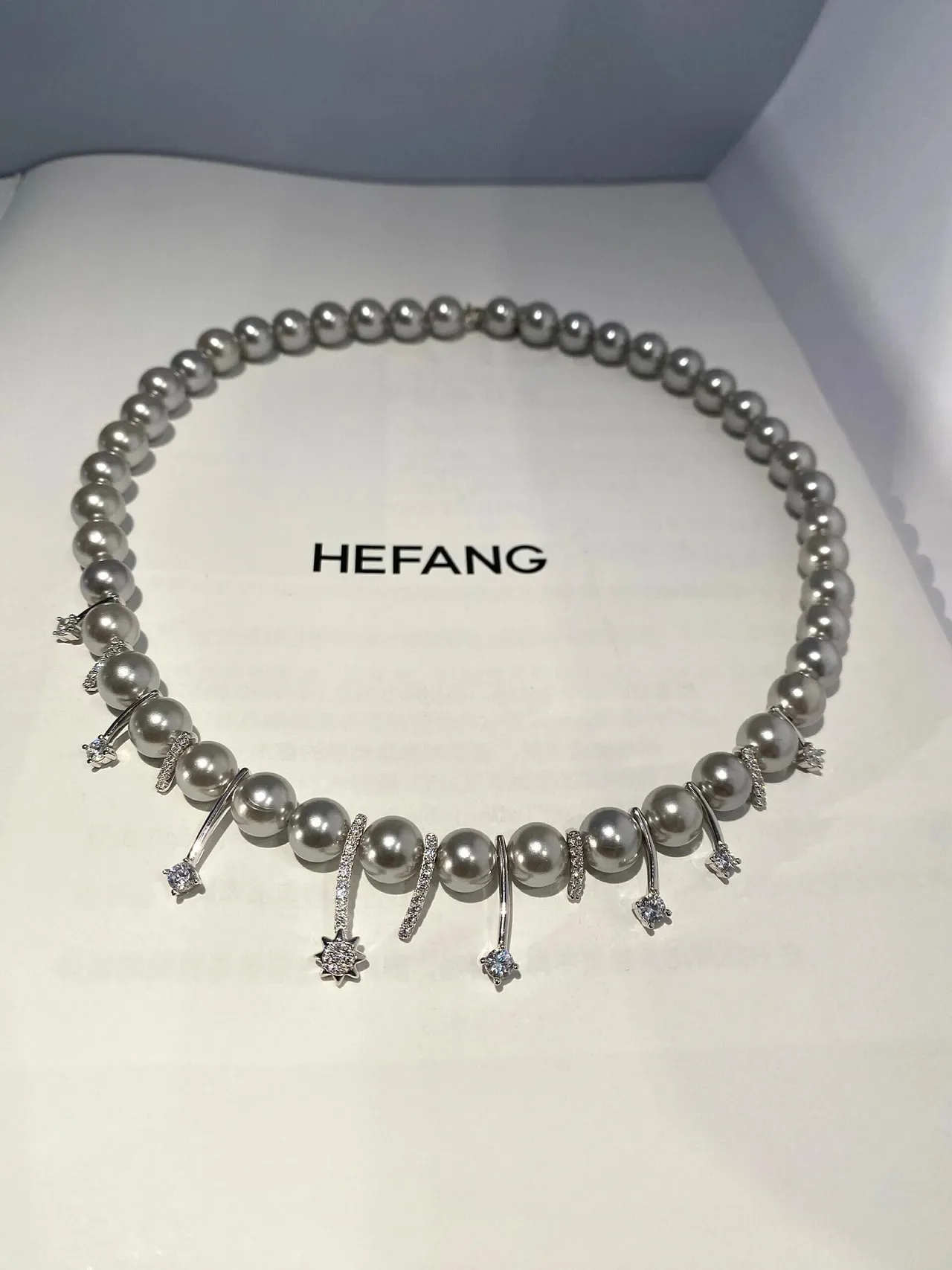 HEFANG Pearl and Diamond-Accent Drop Pendant Necklace 4