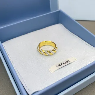 HEFANG Twisted Rope Pavé Crystal Gold-Tone Ring