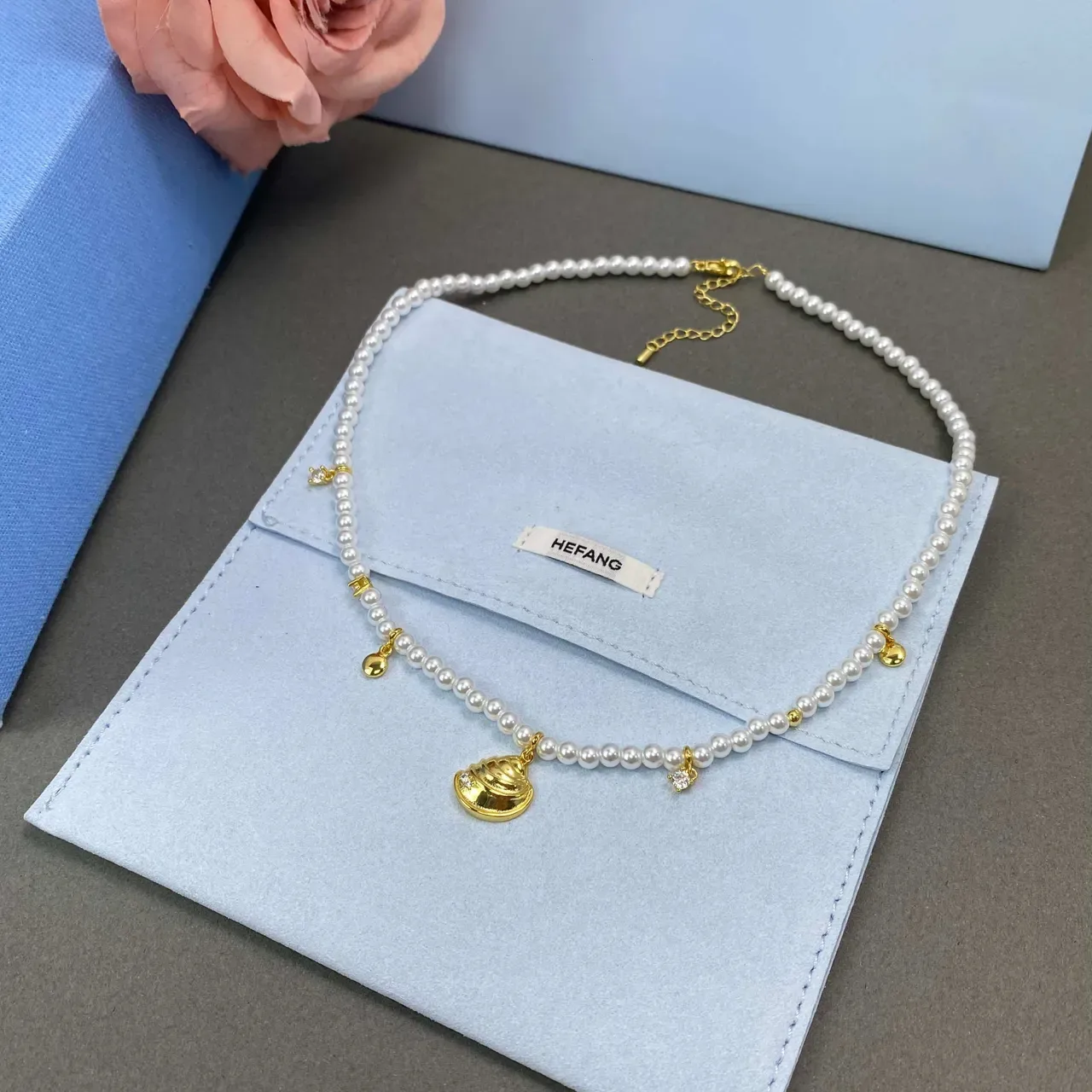 HEFANG White Gold Pearl Strand Charms Necklace 4