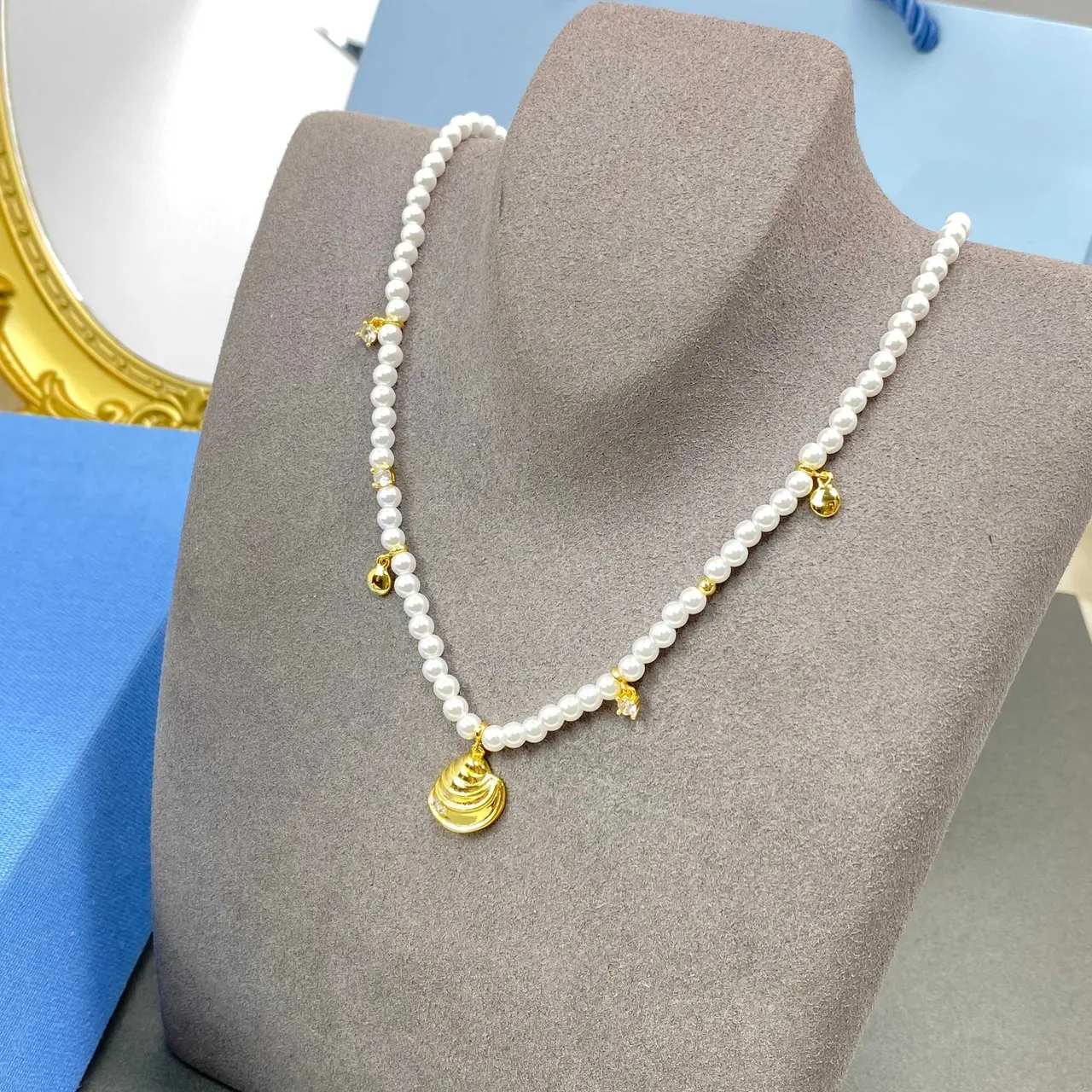 HEFANG White Gold Pearl Strand Charms Necklace 6