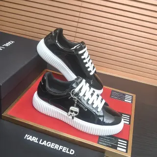 Karl Lagerfeld Glossy Black and White Ribbed Sole Lifestyle Sneakers