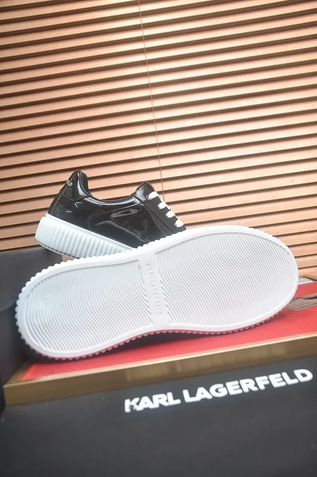 Karl Lagerfeld Glossy Black and White Ribbed Sole Lifestyle Sneakers 3