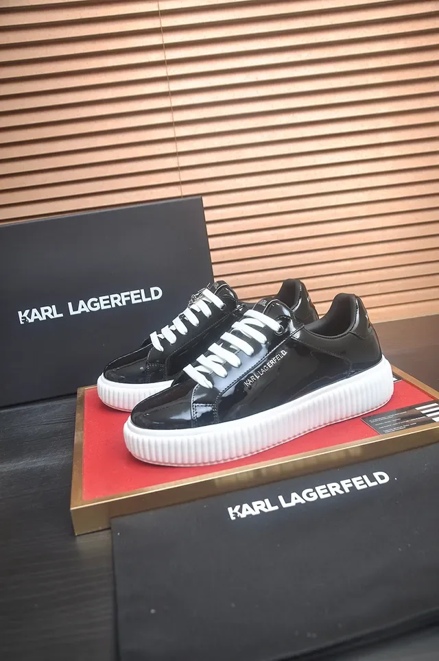 Karl Lagerfeld Glossy Black and White Ribbed Sole Lifestyle Sneakers 4